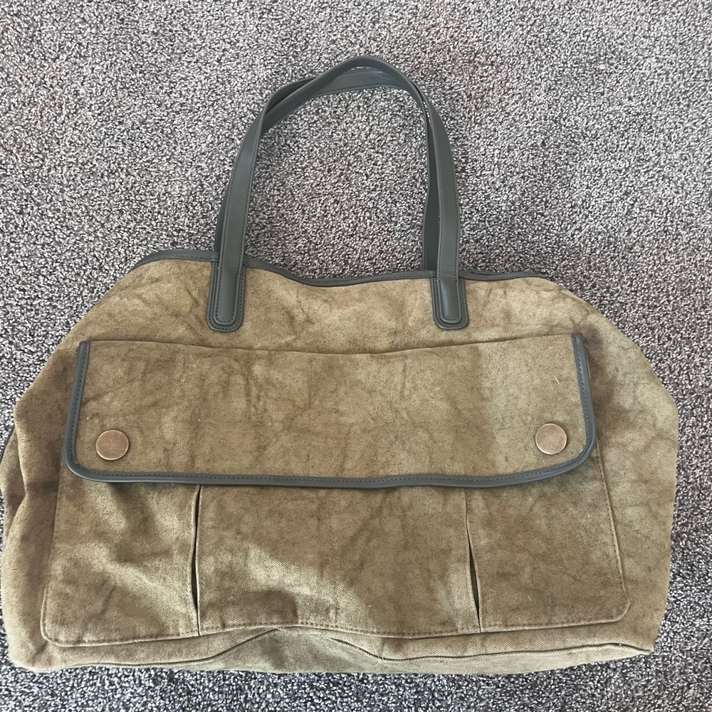 Designer Olive and Tan canvas Tote Bag